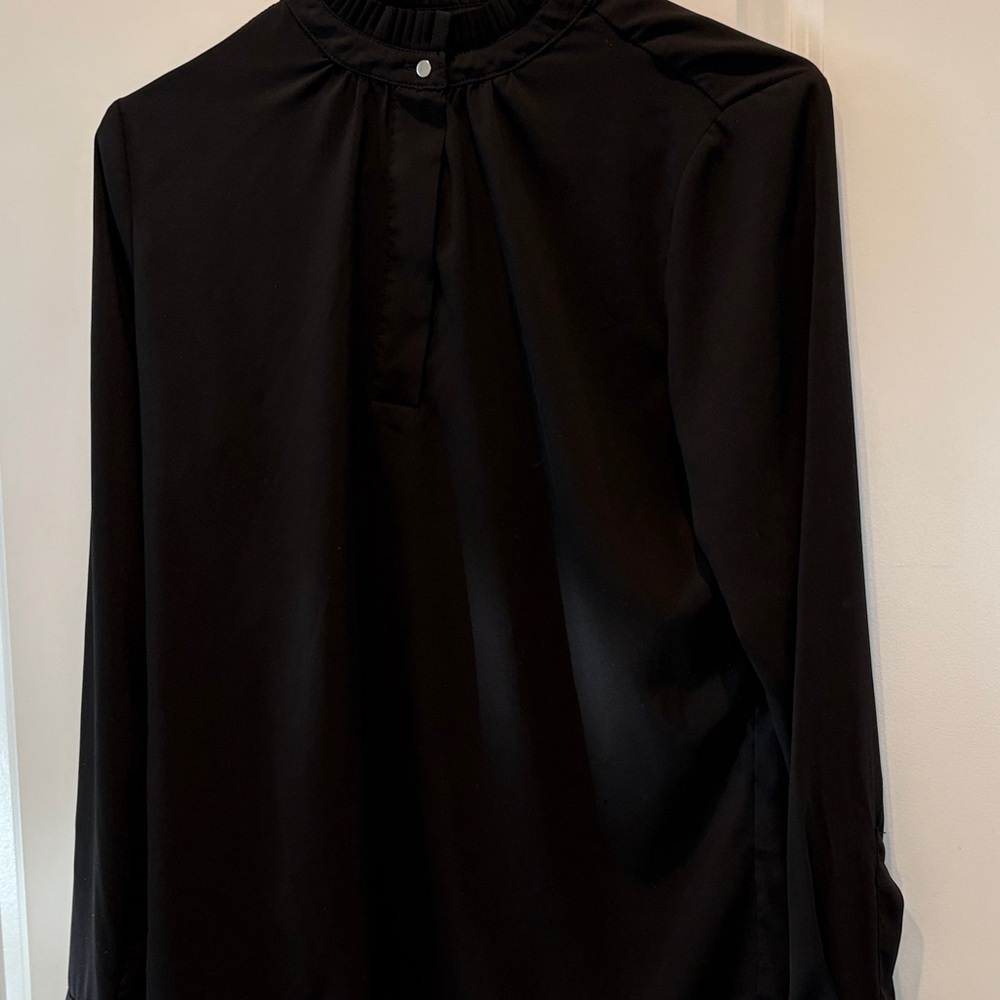 Calvin Klein Black Pleated Collar Blouse